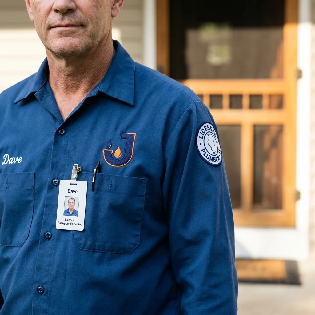 Licensed plumber showing ID badge in Saint Paris, OH