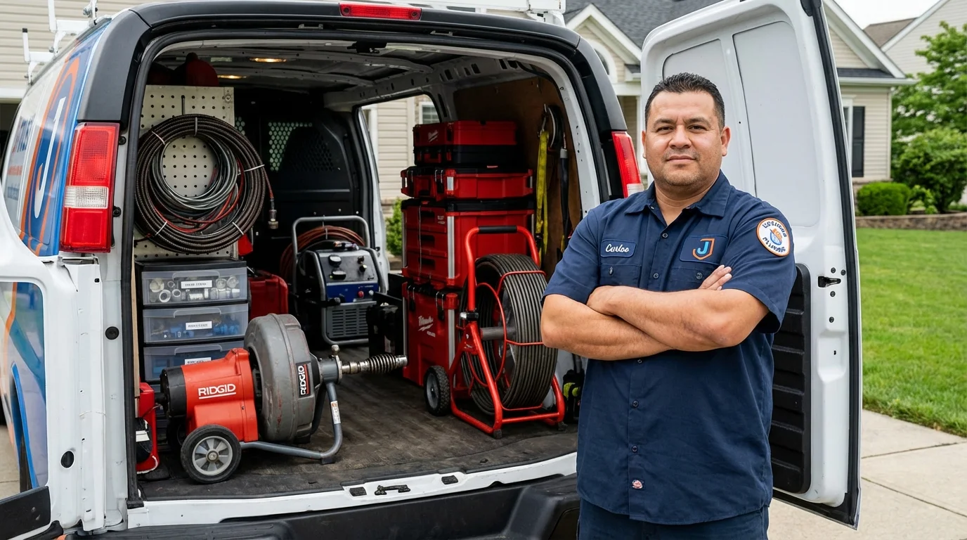 Professional drain cleaning equipment and Johns Plumbing LLC plumber in Saint Paris