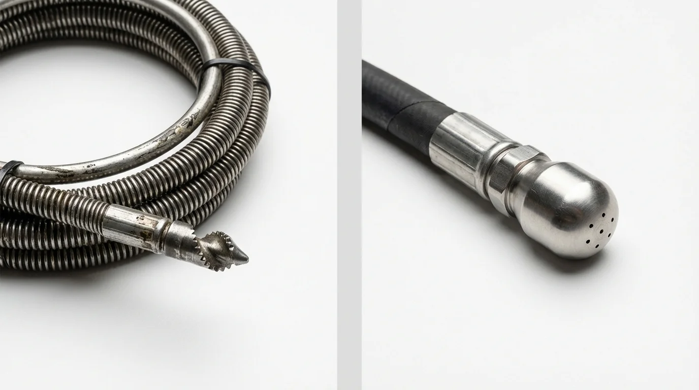 Drain snake cable and hydro jetting nozzle used for drain cleaning in Saint Paris, OH