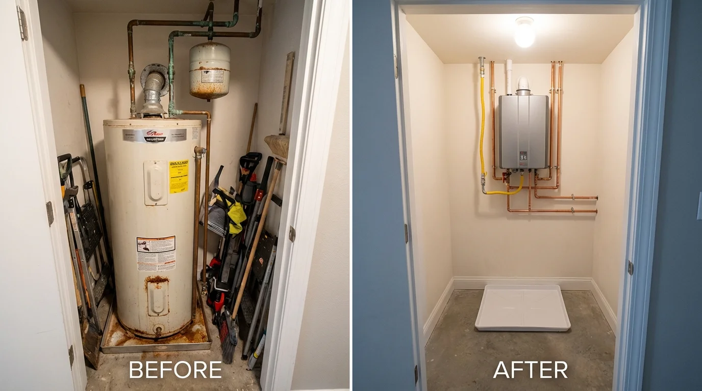 Tank water heater versus wall-mounted tankless unit comparison for Saint Paris, OH homeowners